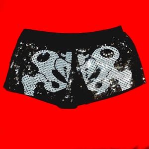 Too Fast Rat Baby Skeleton Black Sequin Shorts Med